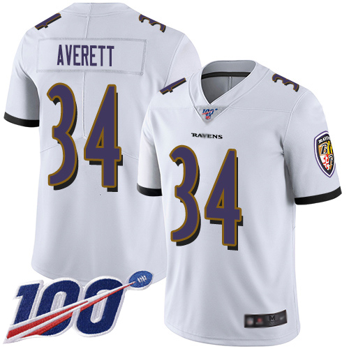 Baltimore Ravens Limited White Men Anthony Averett Road Jersey NFL Football #34 100th Season Vapor Untouchable